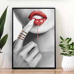Abstract Woman With Red Lips Canvas Painting