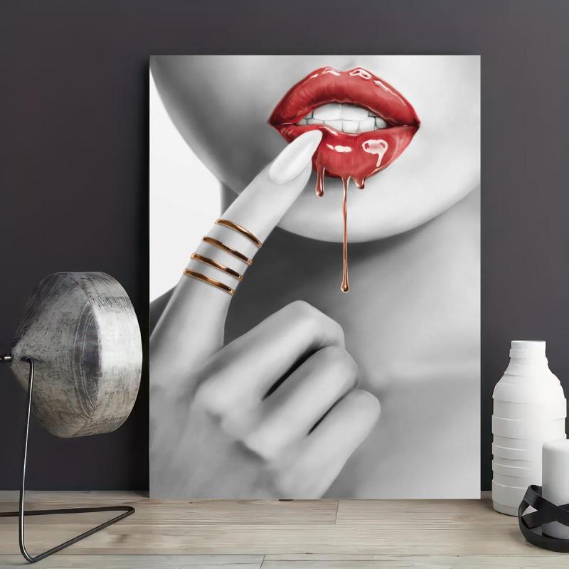 Abstract Woman With Red Lips Canvas Painting