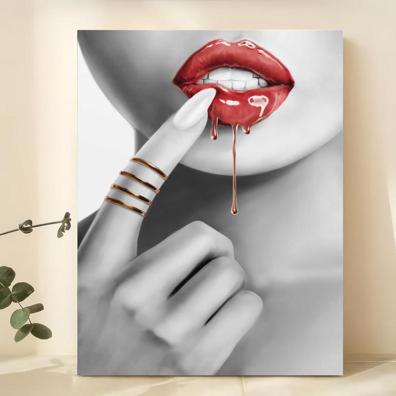 Abstract Woman With Red Lips Canvas Painting