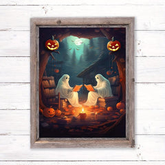 Canvas Poster Ghost In Dull Forest Reading Books