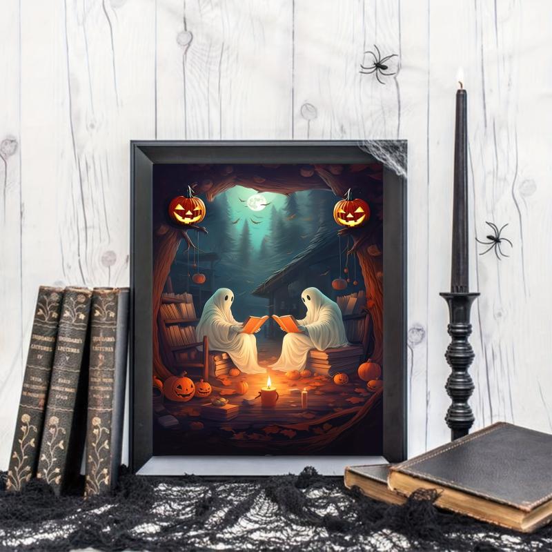 Canvas Poster Ghost In Dull Forest Reading Books