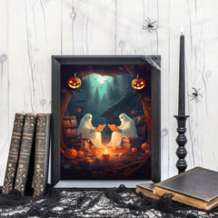 Canvas Poster Ghost In Dull Forest Reading Books