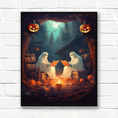 Canvas Poster Ghost In Dull Forest Reading Books