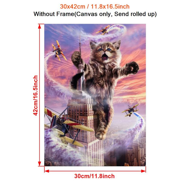 Funny Cat Plane High Rise Building Canvas Wall Art