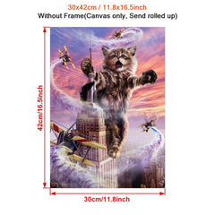 Funny Cat Plane High Rise Building Canvas Wall Art
