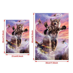 Funny Cat Plane High Rise Building Canvas Wall Art
