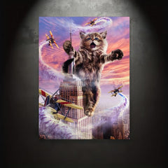 Funny Cat Plane High Rise Building Canvas Wall Art