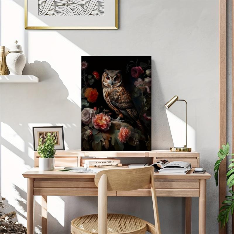 Canvas Poster Vintage Art Owl Still Life Gothic Owl Moody Artwork