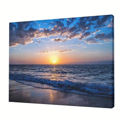 Framed Sea Sunset Beach Painting On Canvas Wall Art
