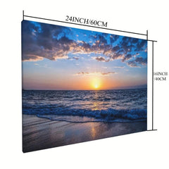 Framed Sea Sunset Beach Painting On Canvas Wall Art