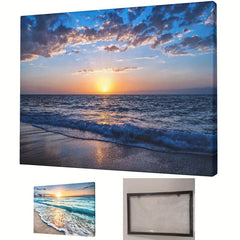 Framed Sea Sunset Beach Painting On Canvas Wall Art