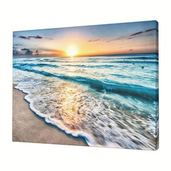 Framed Sea Sunset Beach Painting On Canvas Wall Art