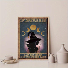 Abstract Moon Phase Witch Girl Painting on Canvas Wall Art
