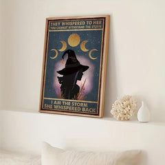 Abstract Moon Phase Witch Girl Painting on Canvas Wall Art