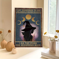 Abstract Moon Phase Witch Girl Painting on Canvas Wall Art