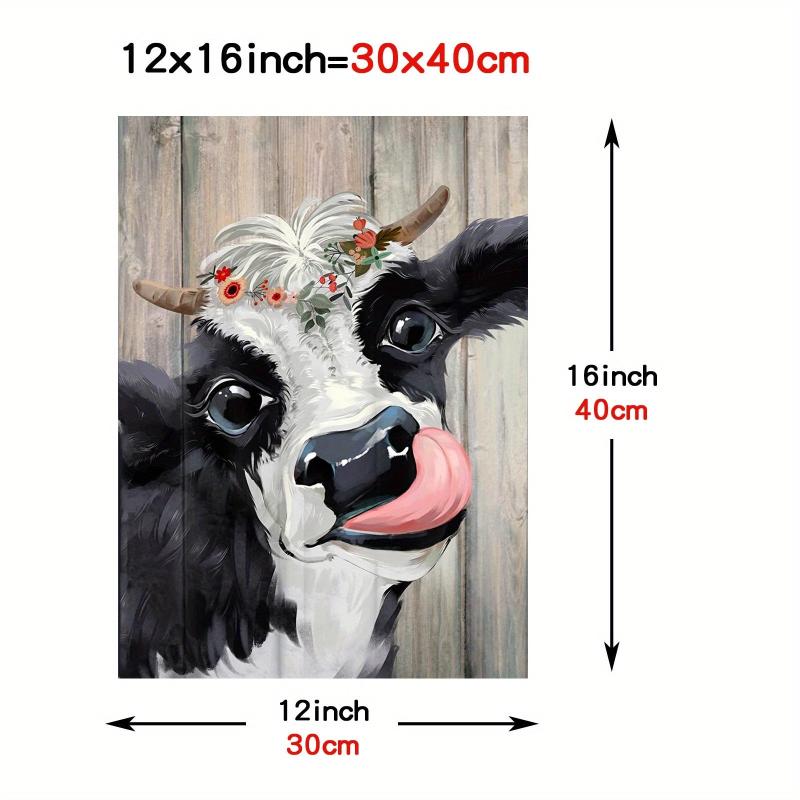 Kitchen Wall Decor Cow Picture Rustic Brown Cow Wearing Wreath Canvas Artwork