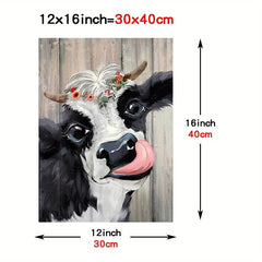 Kitchen Wall Decor Cow Picture Rustic Brown Cow Wearing Wreath Canvas Artwork