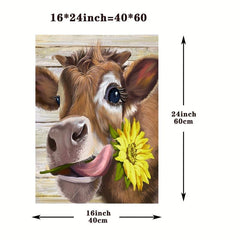Kitchen Wall Decor Cow Picture Rustic Brown Cow Wearing Wreath Canvas Artwork