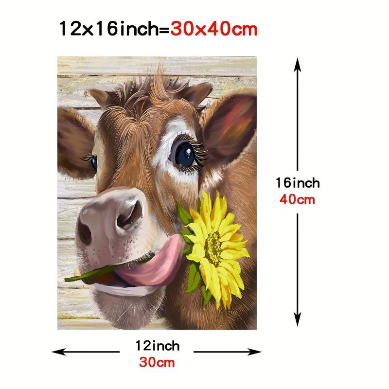 Kitchen Wall Decor Cow Picture Rustic Brown Cow Wearing Wreath Canvas Artwork