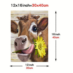 Kitchen Wall Decor Cow Picture Rustic Brown Cow Wearing Wreath Canvas Artwork