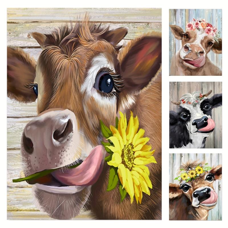 Kitchen Wall Decor Cow Picture Rustic Brown Cow Wearing Wreath Canvas Artwork