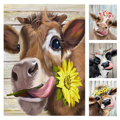 Kitchen Wall Decor Cow Picture Rustic Brown Cow Wearing Wreath Canvas Artwork