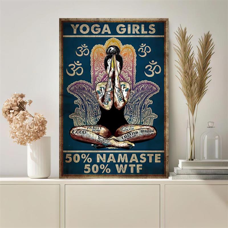Yoga Girl Painting On Canvas Wall Art Hippie Girl Vintage Poster
