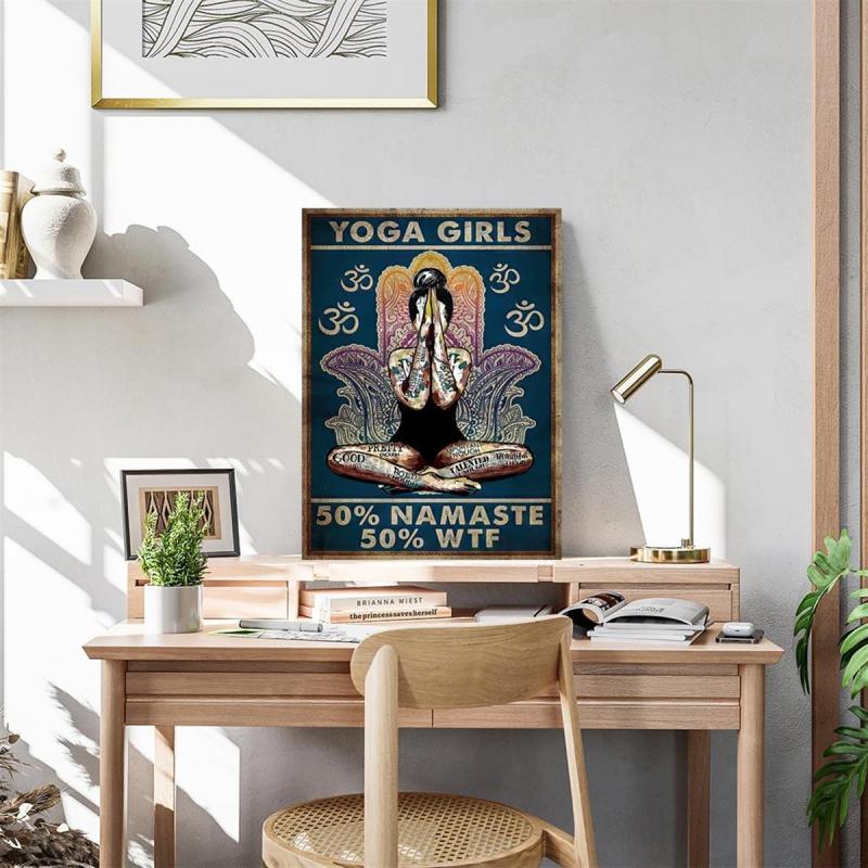 Yoga Girl Painting On Canvas Wall Art Hippie Girl Vintage Poster