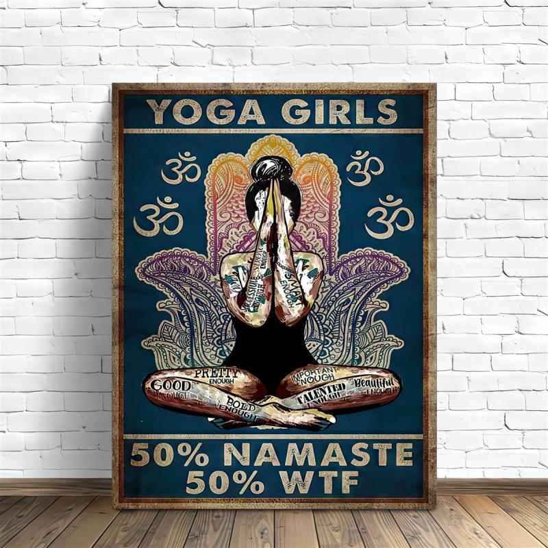 Yoga Girl Painting On Canvas Wall Art Hippie Girl Vintage Poster