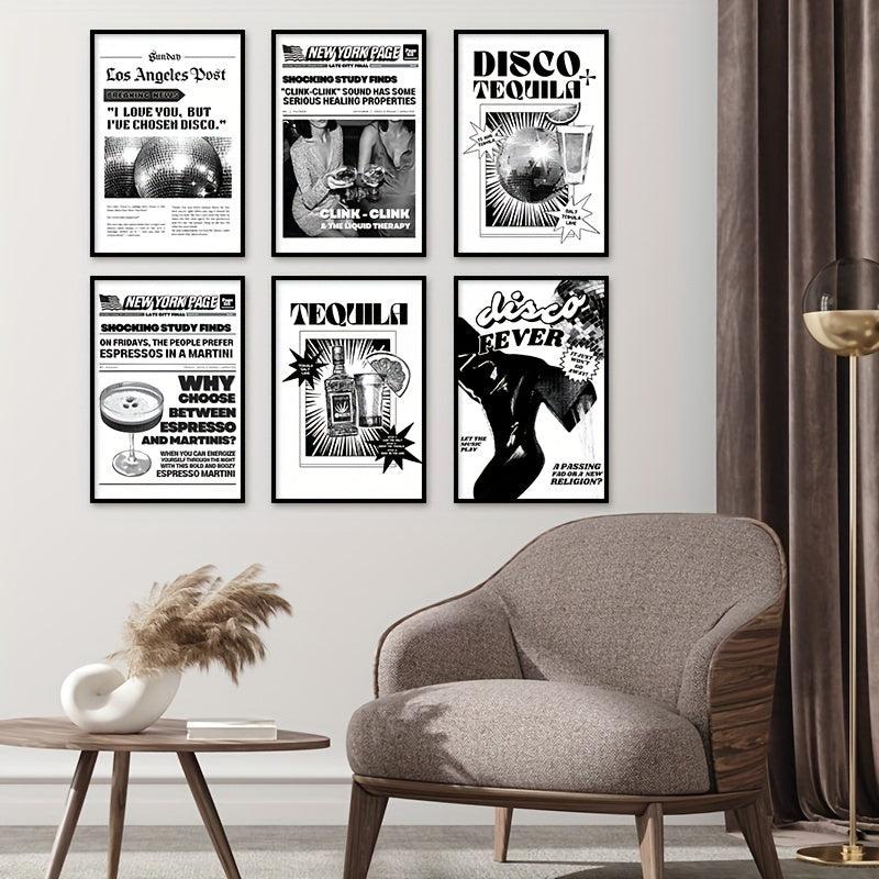Set Of 6 Disco Tequila Posters Canvas Wall Art Retro Bar
