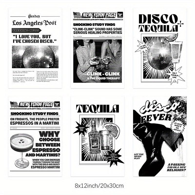 Set Of 6 Disco Tequila Posters Canvas Wall Art Retro Bar