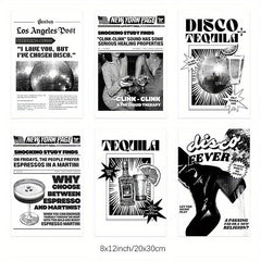 Set Of 6 Disco Tequila Posters Canvas Wall Art Retro Bar