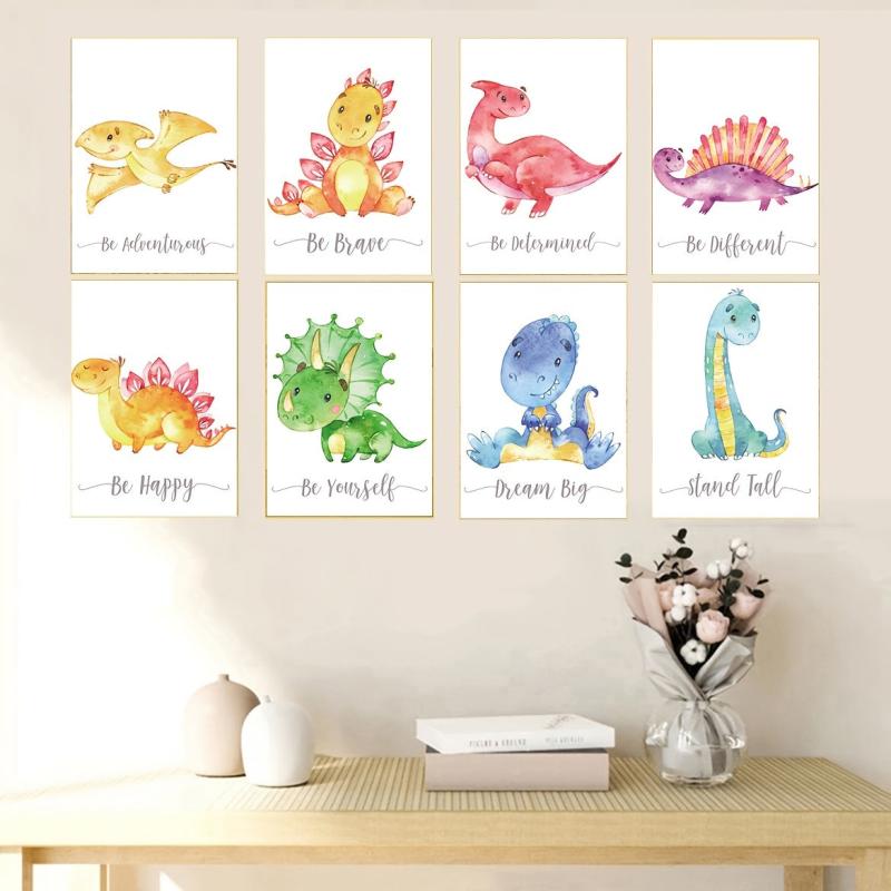 8pcs Watercolor Dinosaur Poster Art 12 x8
