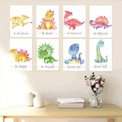 8pcs Watercolor Dinosaur Poster Art 12 x8