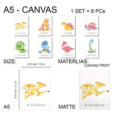 8pcs Watercolor Dinosaur Poster Art 12 x8