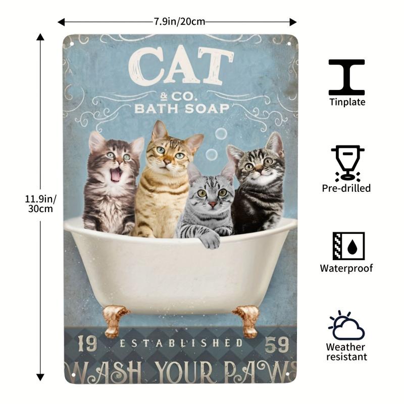 Retro Cats Bath Soap Wash Your Paws Bathroom Wall Decoration Sign