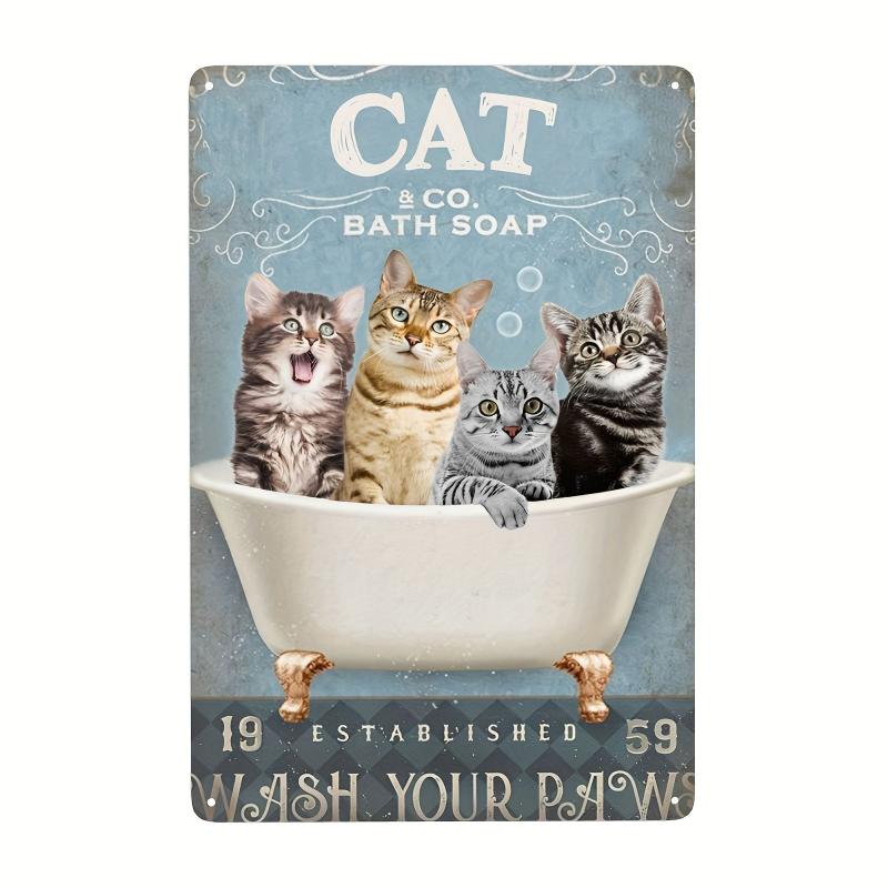 Retro Cats Bath Soap Wash Your Paws Bathroom Wall Decoration Sign