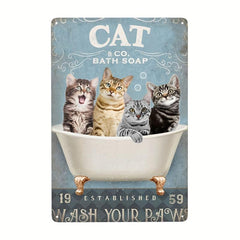 Retro Cats Bath Soap Wash Your Paws Bathroom Wall Decoration Sign