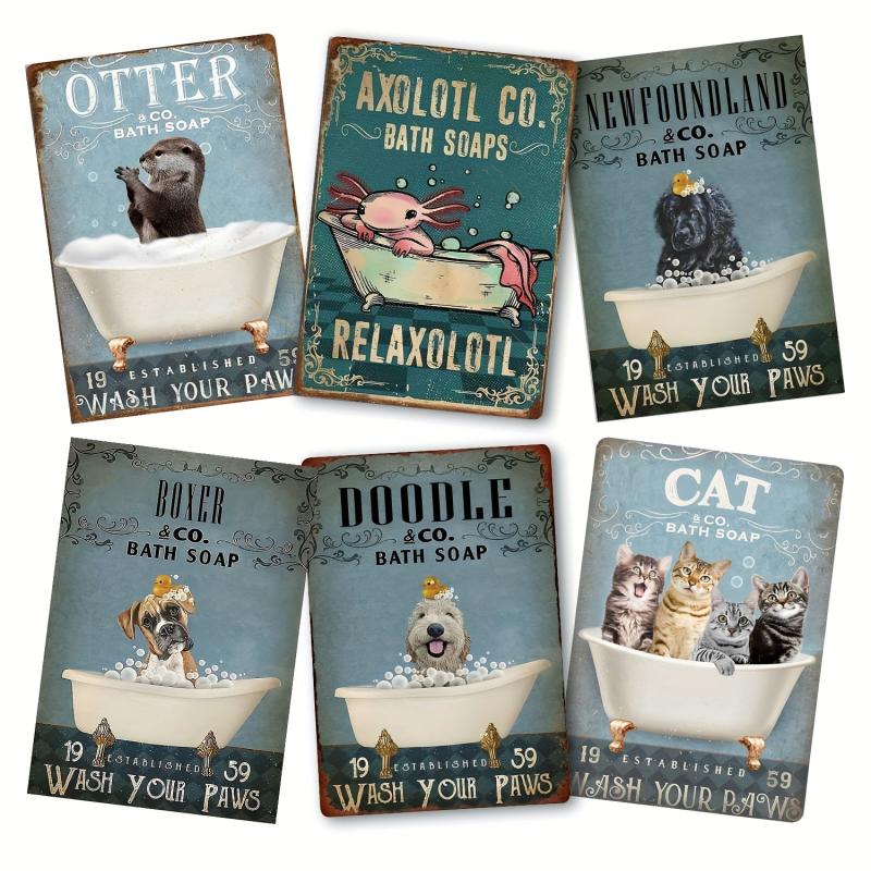 Retro Cats Bath Soap Wash Your Paws Bathroom Wall Decoration Sign