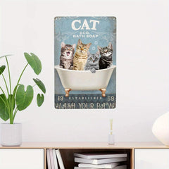 Retro Cats Bath Soap Wash Your Paws Bathroom Wall Decoration Sign