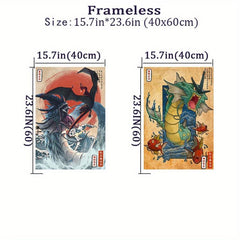 2pcs Vintage Anime Posters Japanese Style Canvas Painting