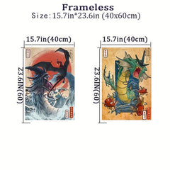 2pcs Vintage Anime Posters Japanese Style Canvas Painting