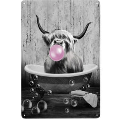 Brown Cow Wearing a Wreath Tin Sign Retro Metal Poster 8x12-Inch