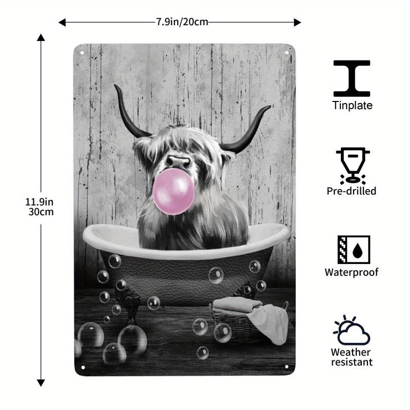 Brown Cow Wearing a Wreath Tin Sign Retro Metal Poster 8x12-Inch