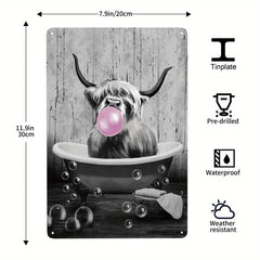 Brown Cow Wearing a Wreath Tin Sign Retro Metal Poster 8x12-Inch