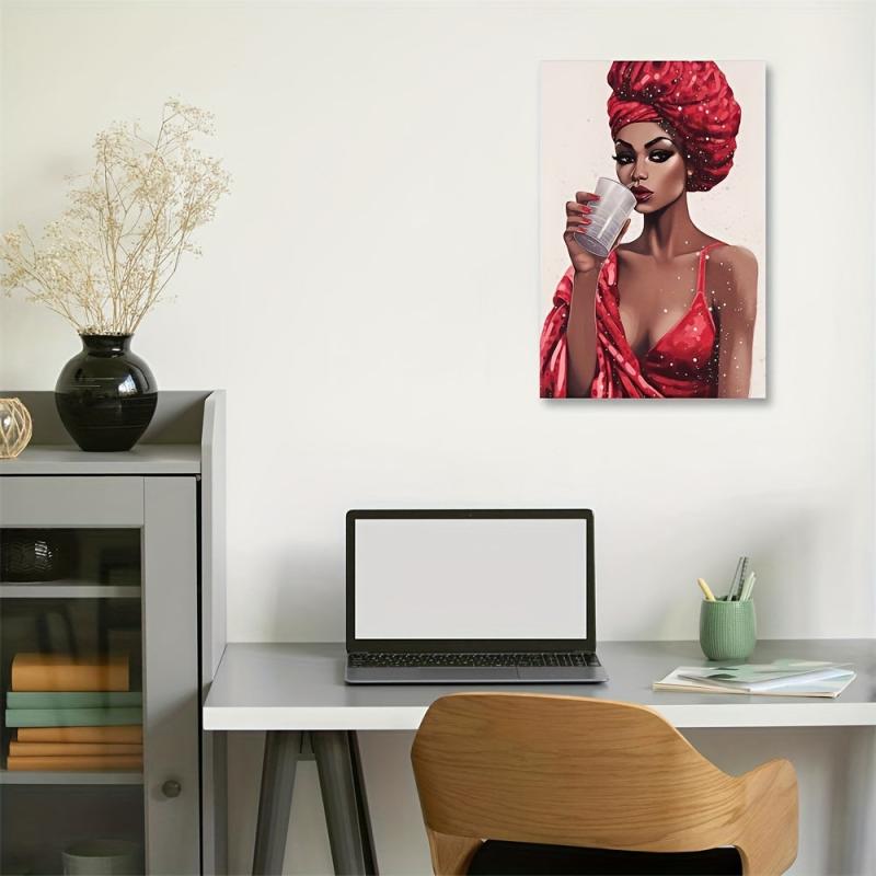 African American Canvas Wall Art Woman Red Dress Portrait Prints
