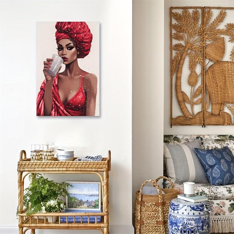 African American Canvas Wall Art Woman Red Dress Portrait Prints