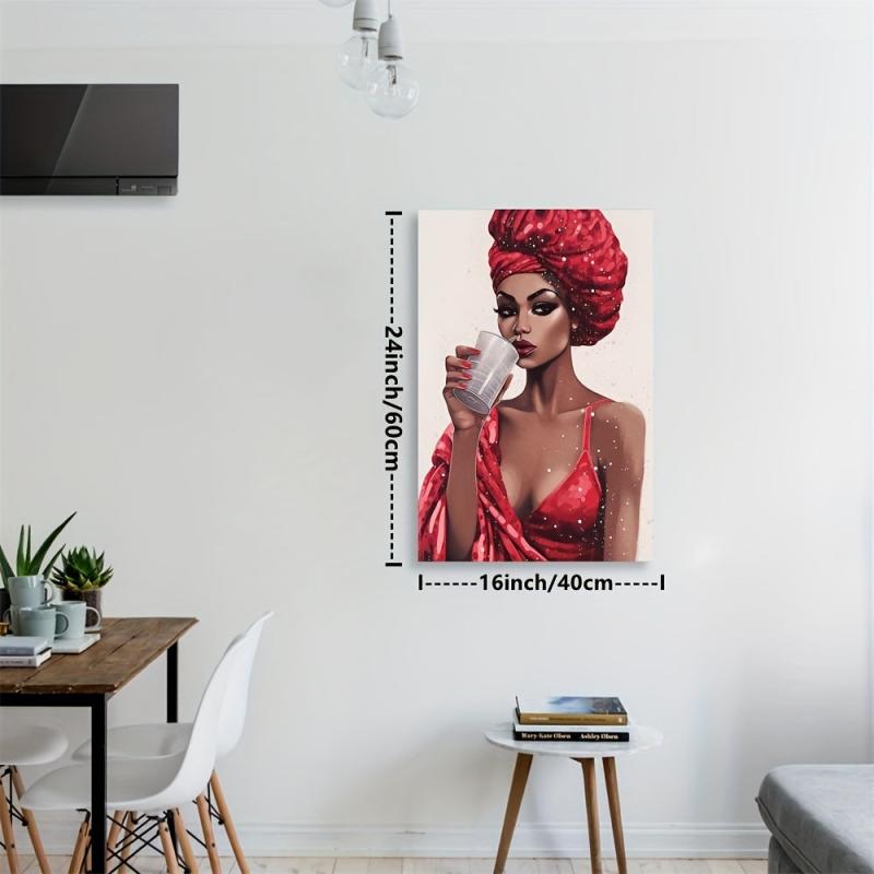 African American Canvas Wall Art Woman Red Dress Portrait Prints