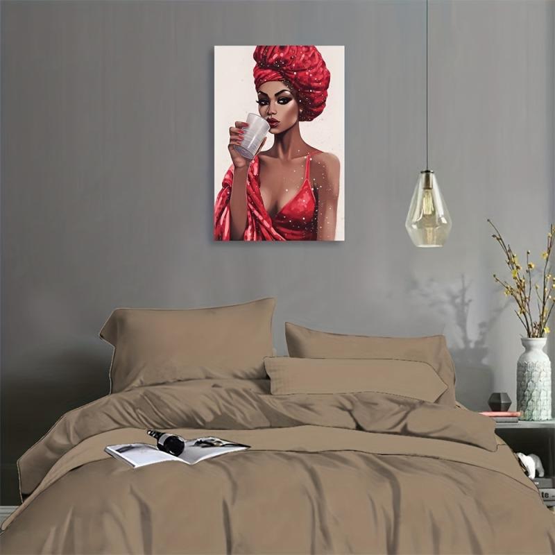 African American Canvas Wall Art Woman Red Dress Portrait Prints