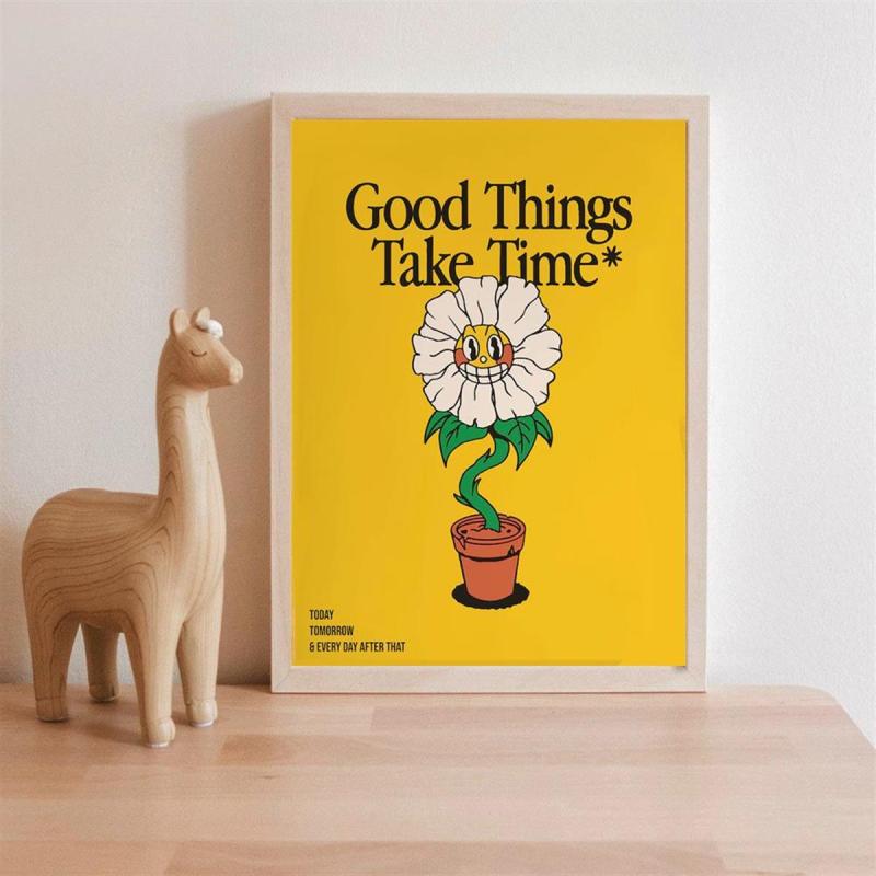 Good Things Take Time Sunflower Wall Print Retro Decor